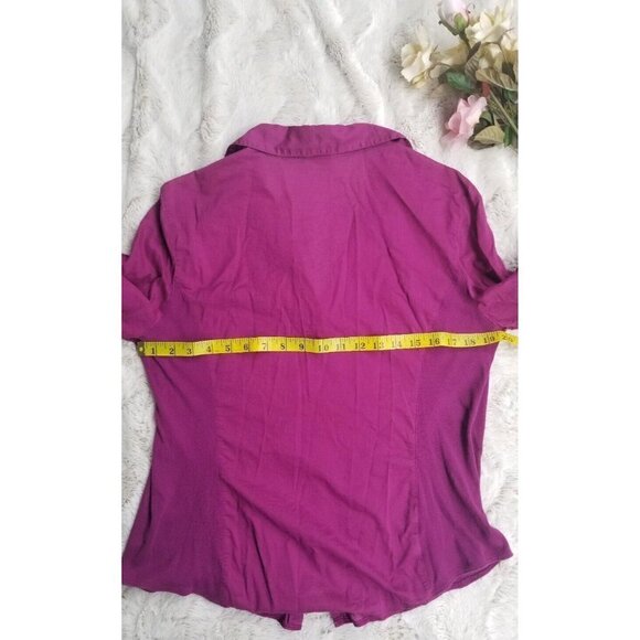 ✨️CL Ann Taylor Purple Lightweight Button Collar Ribbed Sides Blouse Size 14 - Picture 7 of 9